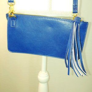 Womens Blue Leather Crossbody Wallet Small Handbag